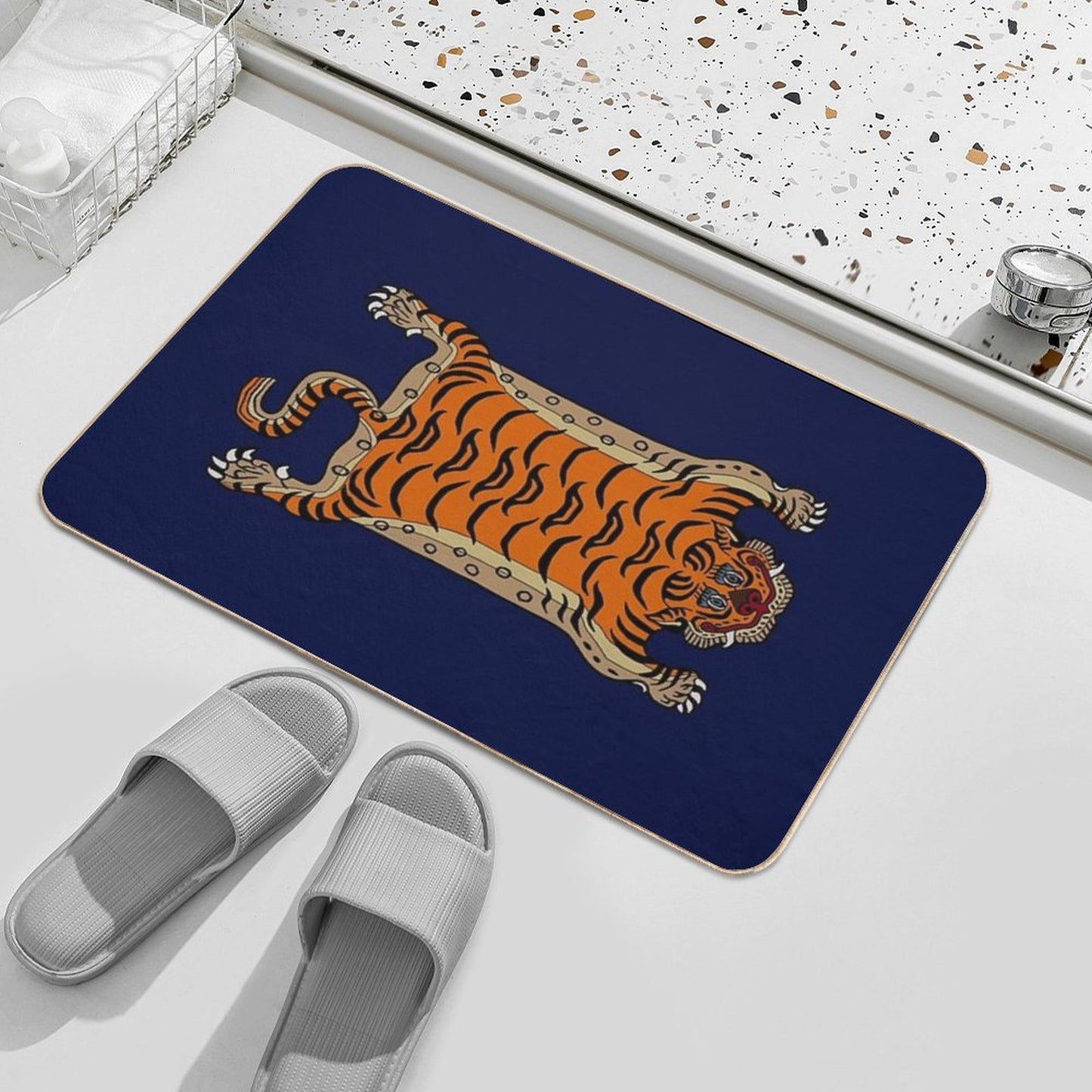 TIBETAN TIGER RUG-navy Blue Bath Mat