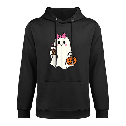 Halloween Ghost Drinking Coffee Iced Coffee Costume Women All-Day Comfort Hoodie