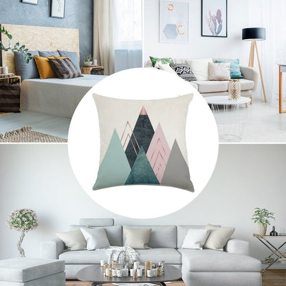 Abstract Minimalist Mountain - Pink, Teal And Blue Linen Throw Pillow Cover