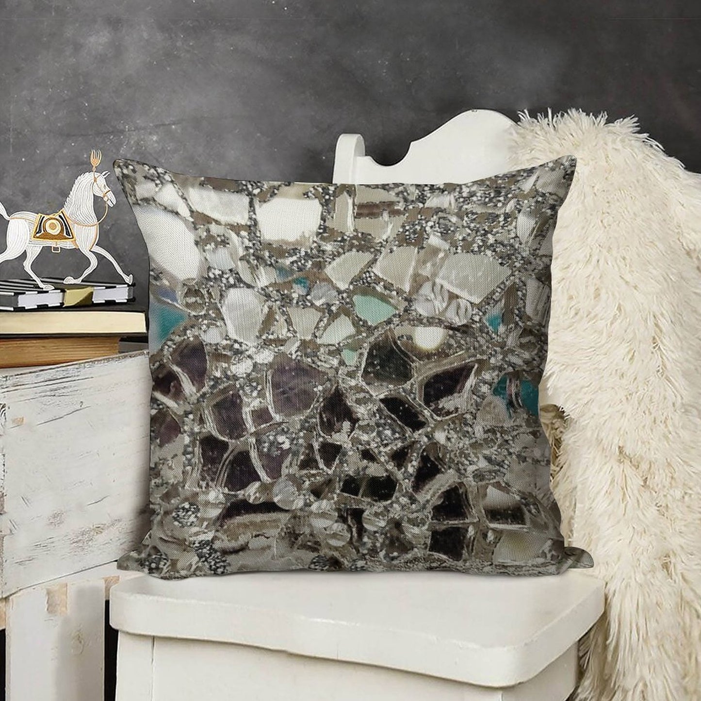 Photographic Image Sparkly Silver Glitter, Glass And Mirror Linen Throw Pillow Cover