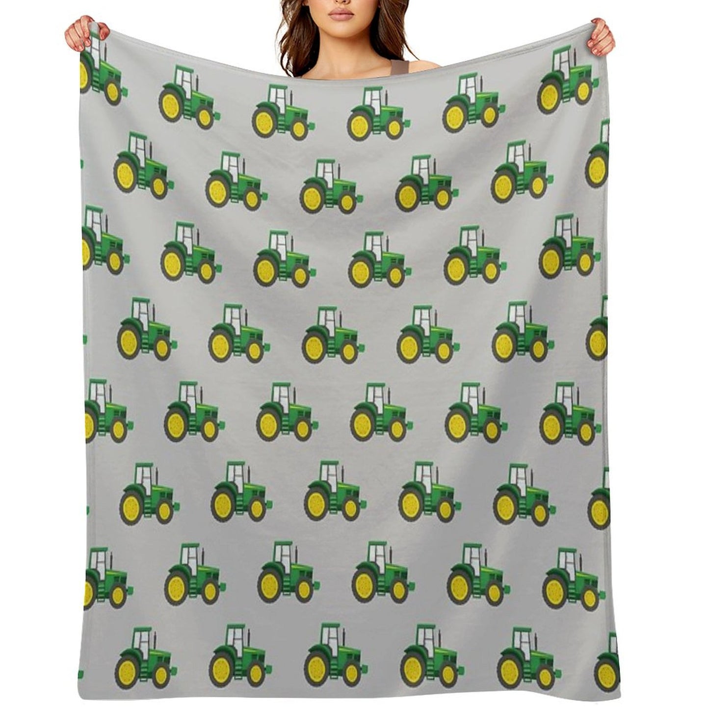 Green Tractors on Grey - Farming - Farm Themed Throw Blanket