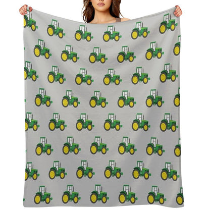 Green Tractors on Grey - Farming - Farm Themed Throw Blanket