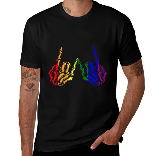 Skeleton Rock Hand LGBT-Q Cool Rainbow Gay Pride Ally  Summer-ready Fabric T-Shirt