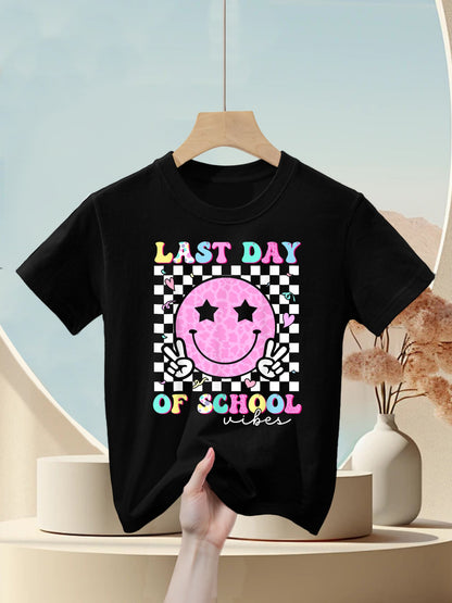 Last Day of School Vibes Teacher Student Groovy Graduation Kids T-Shirt