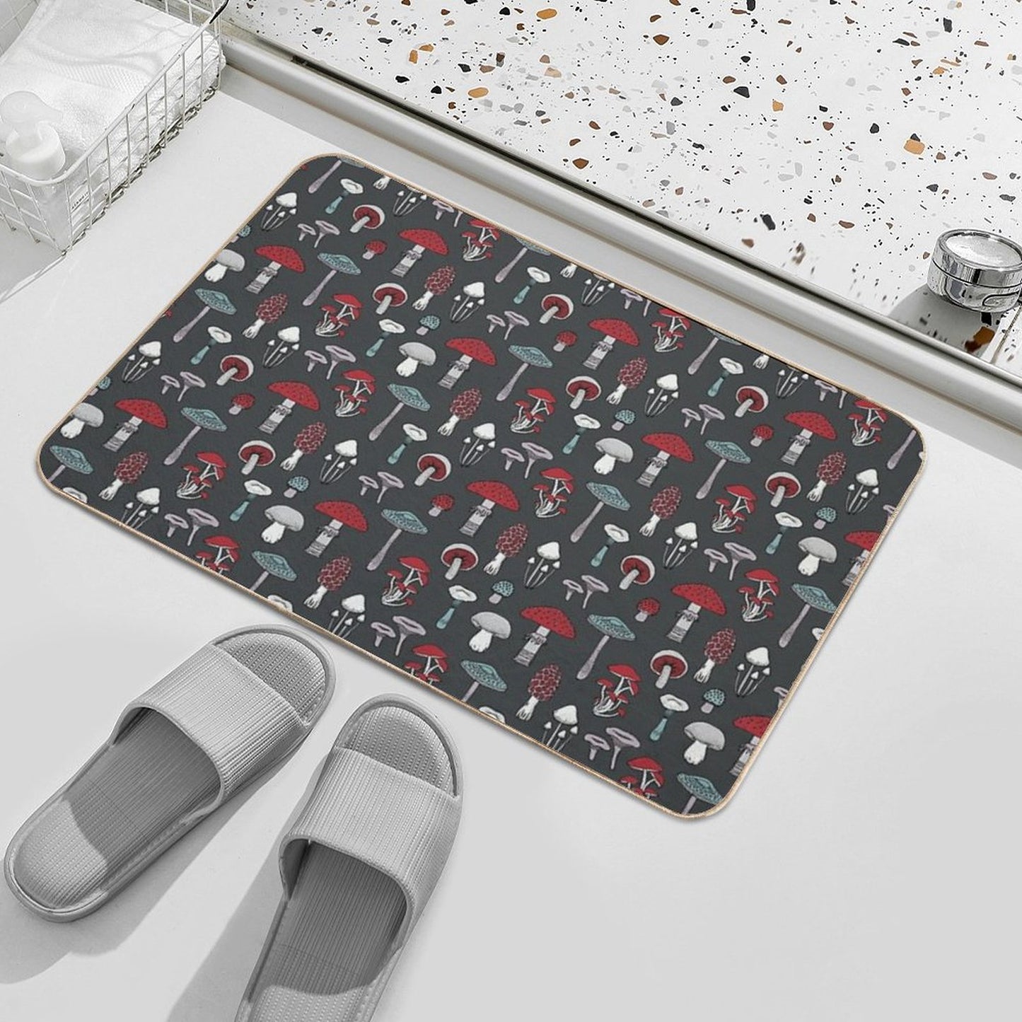 Midnight Mushrooms - Fun Fungus Pattern by Cecca Designs Bath Mat