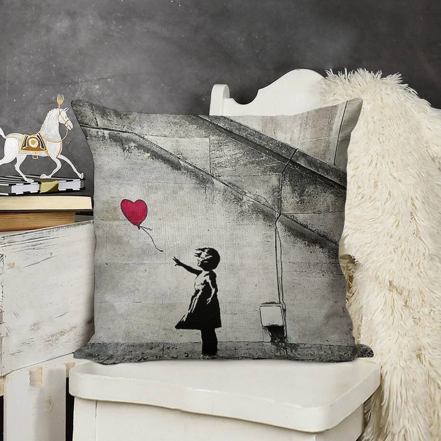 Balloon Girl - There Is Always Hope  Original Mural Banksy Linen Throw Pillow Cover