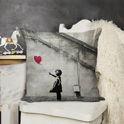 Balloon Girl - There Is Always Hope  Original Mural Banksy Linen Throw Pillow Cover