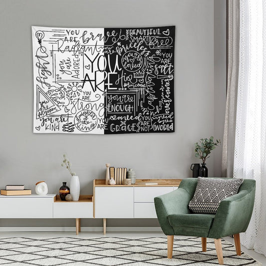 You Are Enough White & Black Tapestry