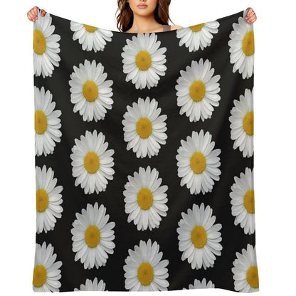Modern Simple Elegant White Daisy Flowers on Black Throw Blanket