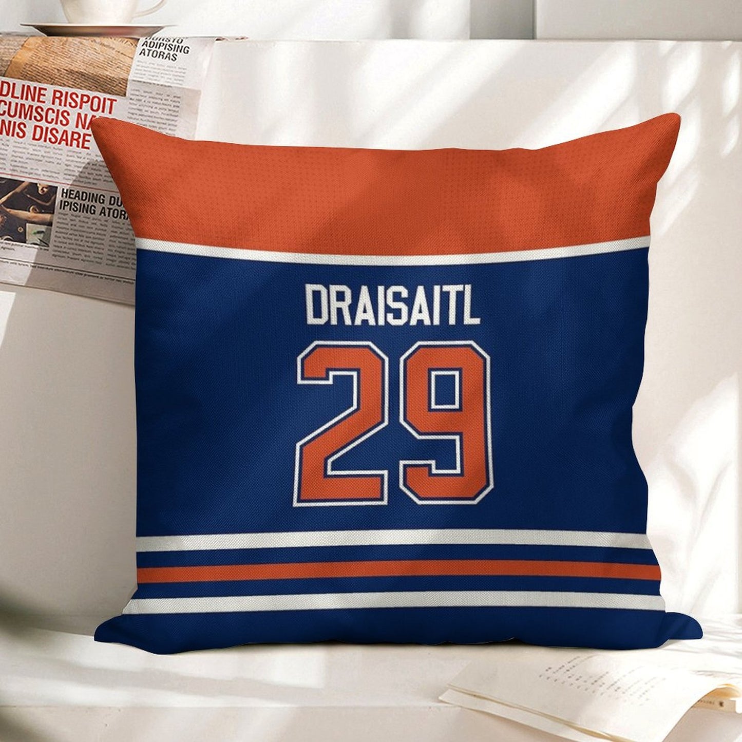 Edmonton Oilers Leon Draisaitl Home Jersey Back Phone Case Linen Throw Pillow Cover