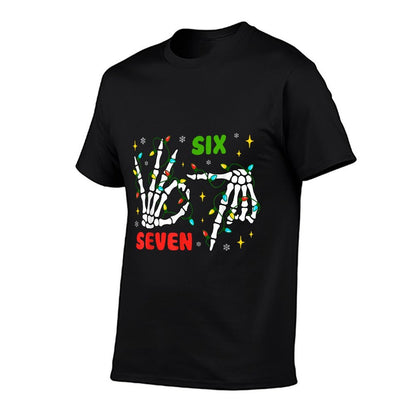 Funny Xmas 67 Skeleton Hand Six Seven Meme Christmas Lights  Fade-proof Color T-Shirt