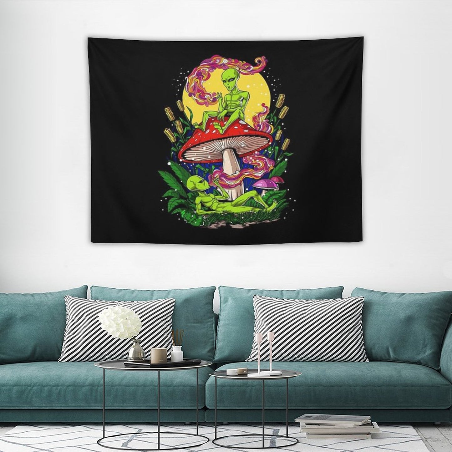 Magic Mushrooms Aliens Tapestry