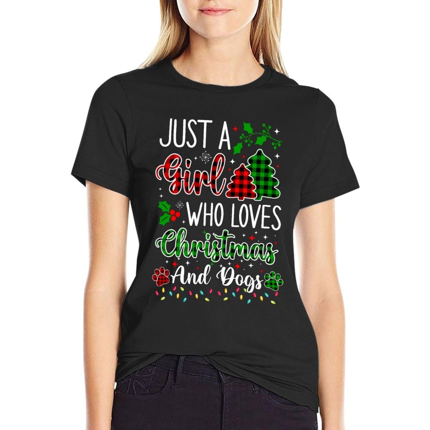 Just A Girl Who Loves Christmas And Dogs Funny Dogs Lovers Comfortable T-Shirt