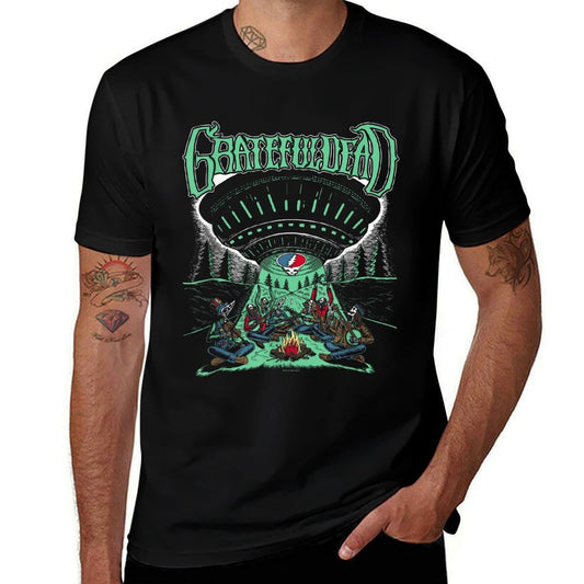 Grateful Dead Skeletons And Aliens Camping Band  Slim-fit Cut T-Shirt