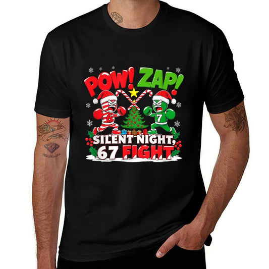 Funny 6-7 Meme Slang Trend Silent Night 67 Fight Christmas  Eco-friendly Material T-Shirt