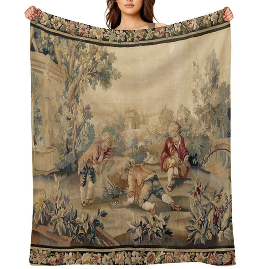 Aubusson  Antique French Tapestry Print Throw Blanket