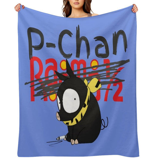 P-Chan Ranma Logo (Blue Background) SILLYFUN ON REDBUBBLE.COM (LOWER QUALITY IF STOLEN) Throw Blanket
