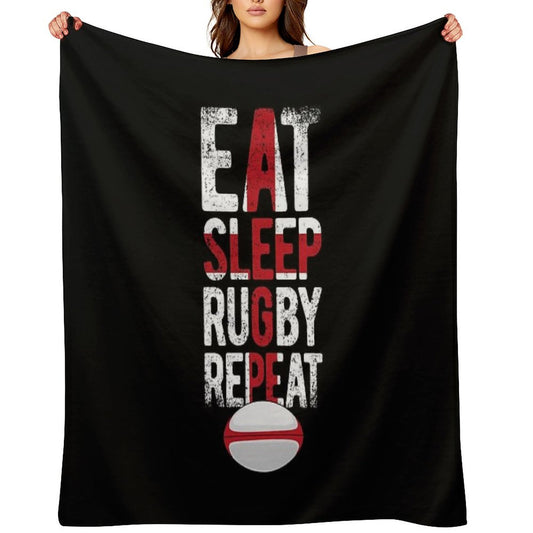 Eat Sleep Rugby Repeat England Rugby Throw Blanket
