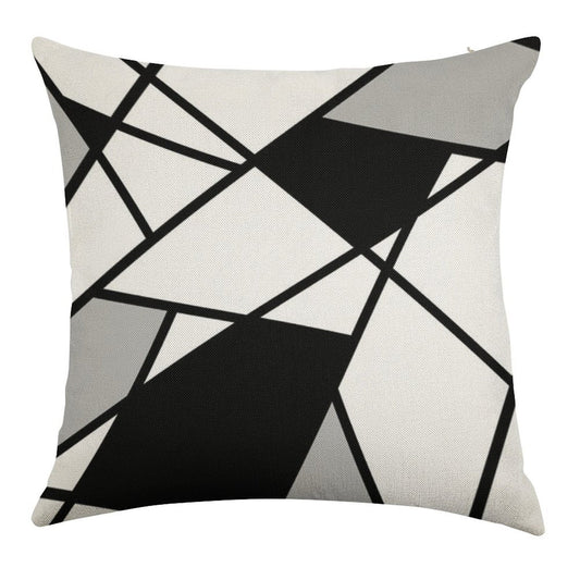 Black Modern Geometric Pattern Linen Throw Pillow Cover