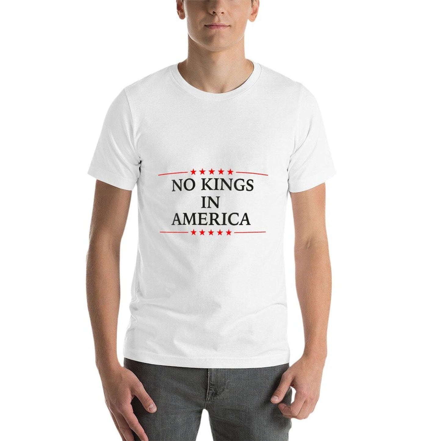 Womens No Kings in America Flag Protest Save Democracy  Ribbed Collar T-Shirt