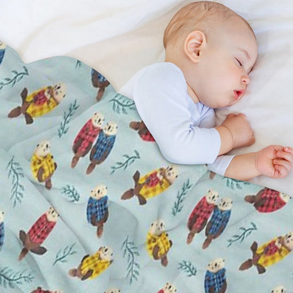 Sea Otters Wearing Plaid Throw Blanket