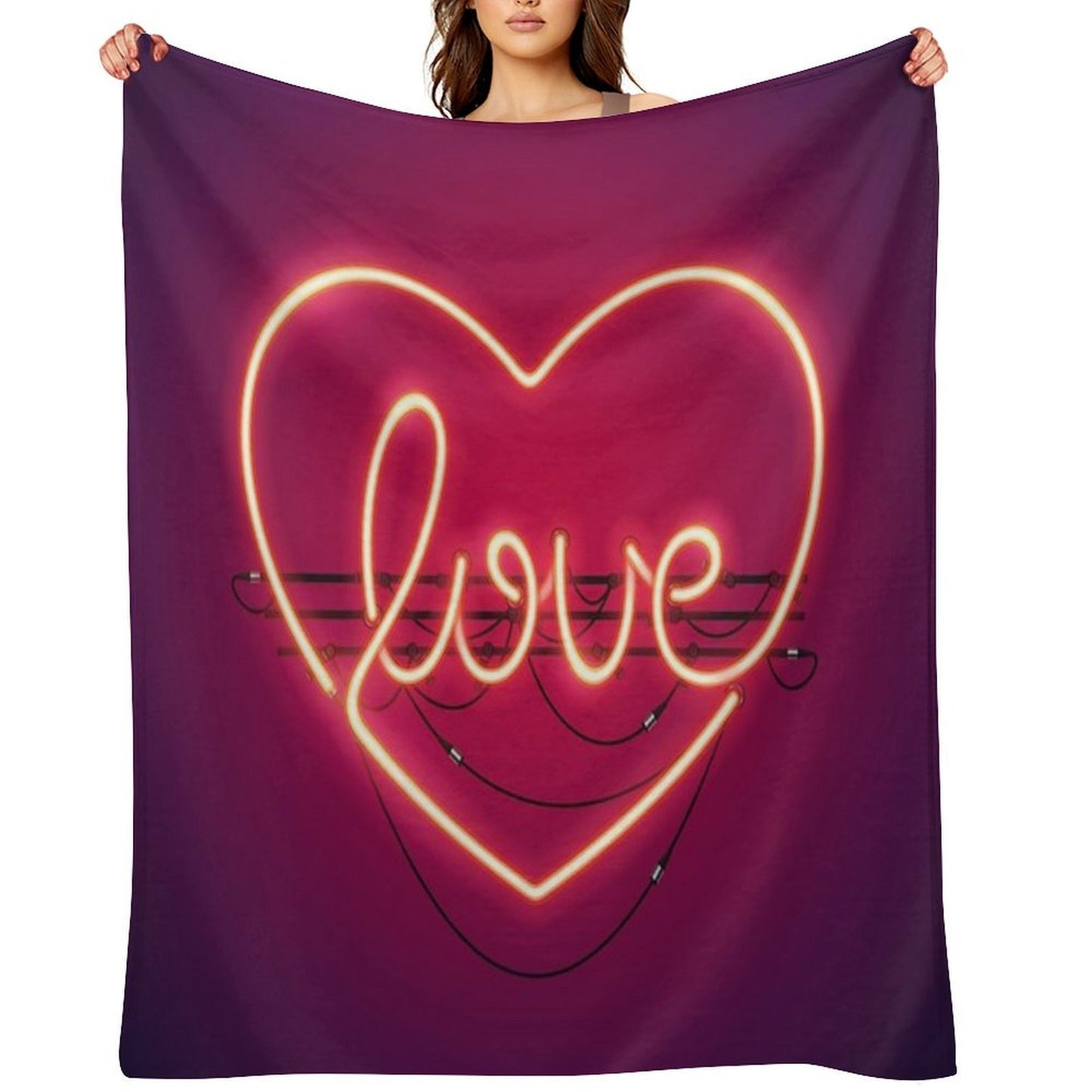 Love Heart Neon Sign Throw Blanket