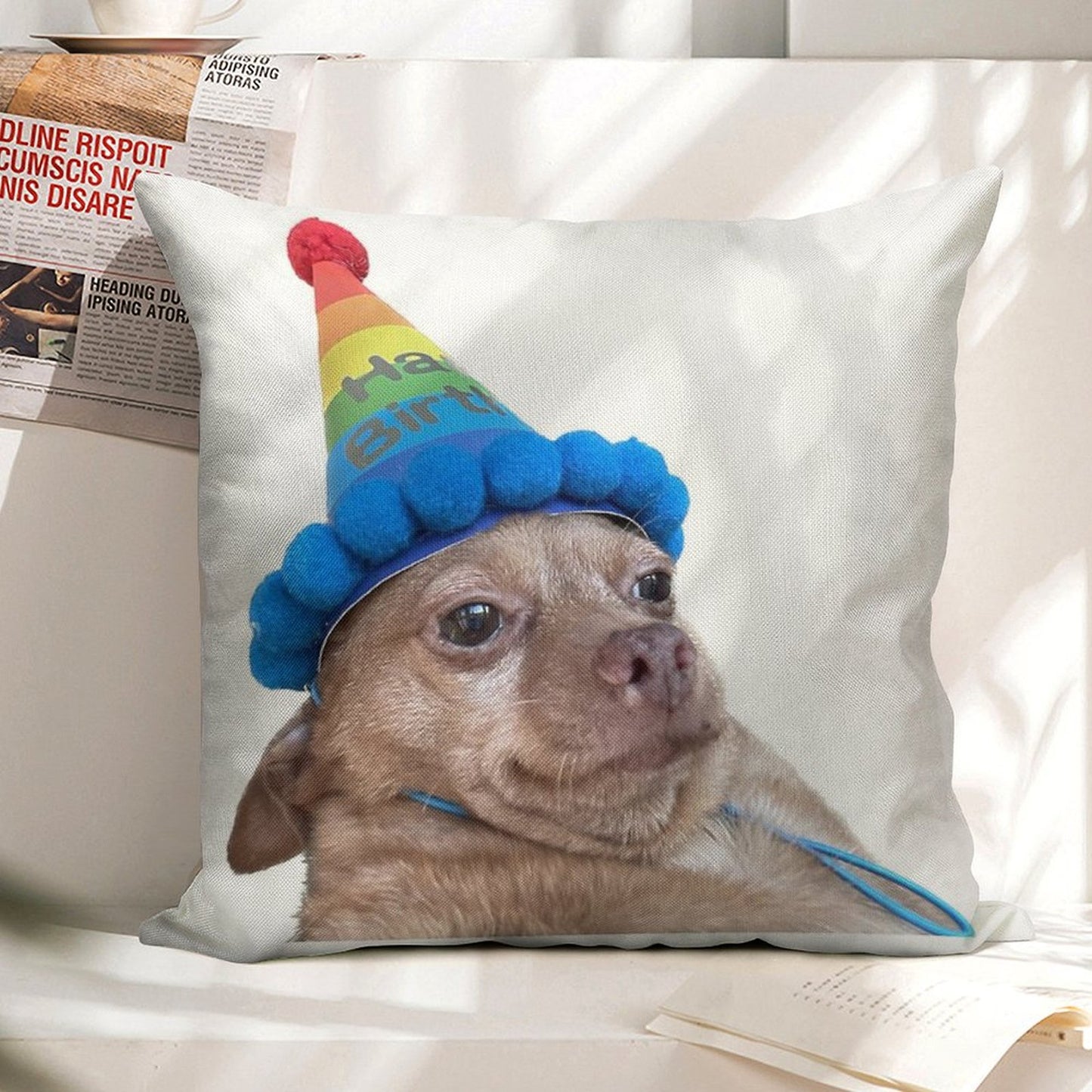 Birthday Mouse Linen Throw Pillow Cover