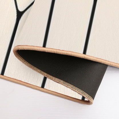 Long Honeycomb Minimalist Geometric Pattern in Black And Almond Cream Bath Mat