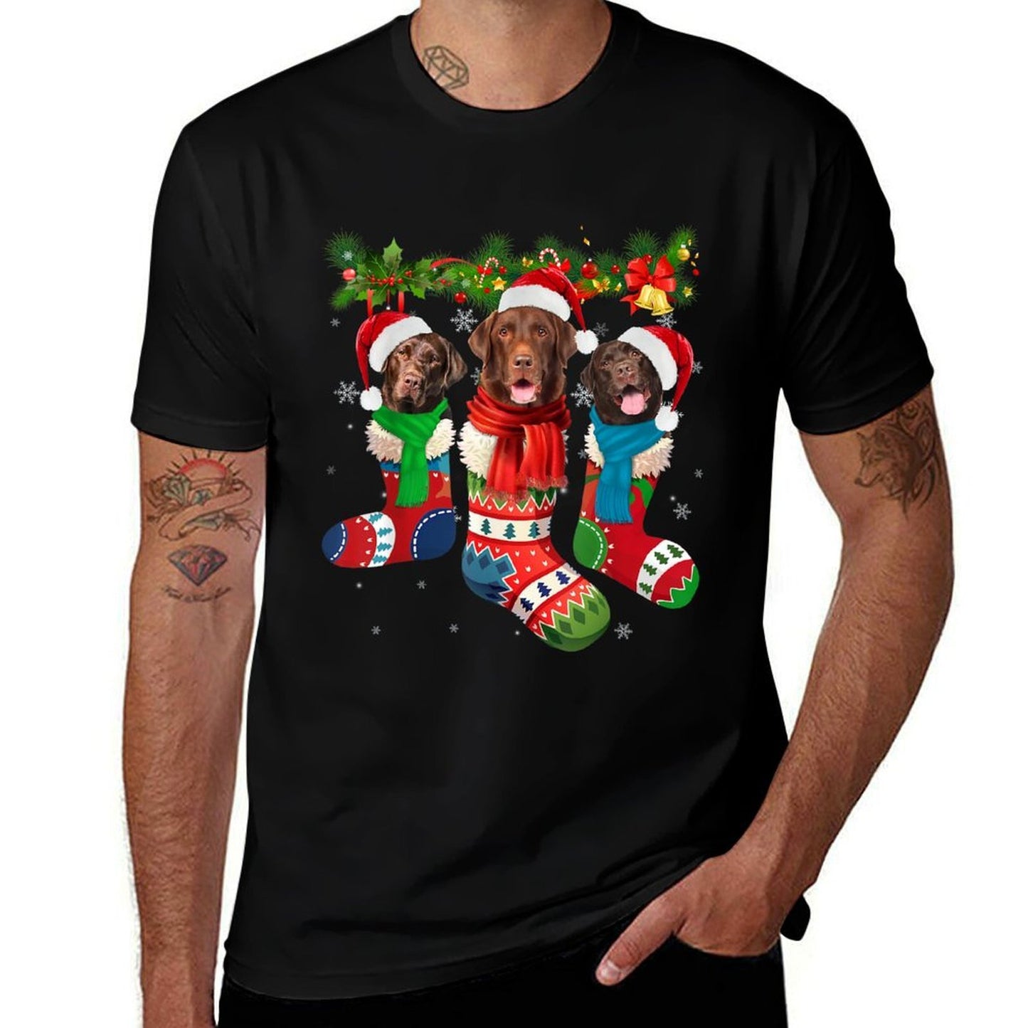 Chocolate Lab In Christmas Socks  Breathable T-Shirt