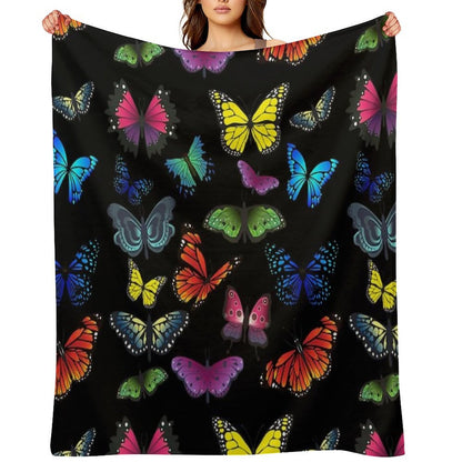 Butterfly Print, Black Throw Blanket
