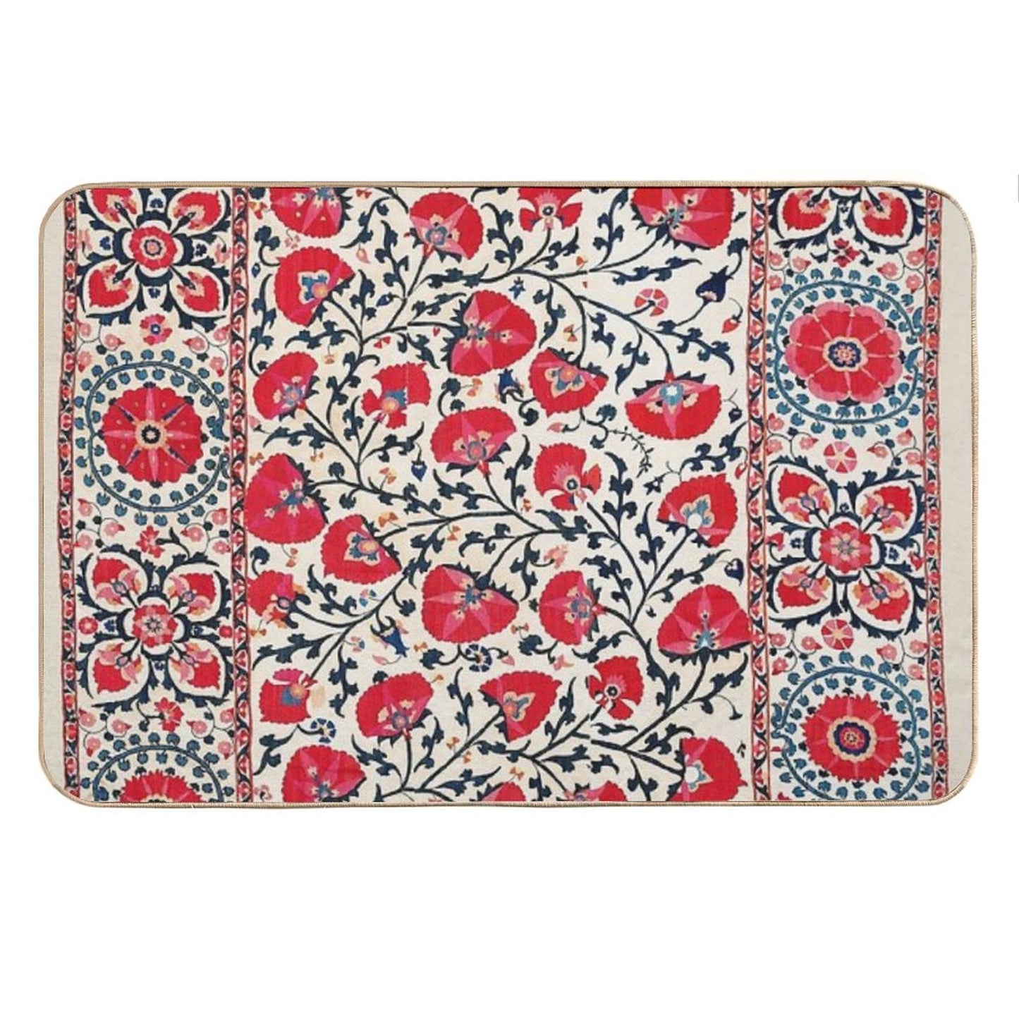 Shakhrisyabz Suzani Uzbekistan Floral Embroidery Print Bath Mat