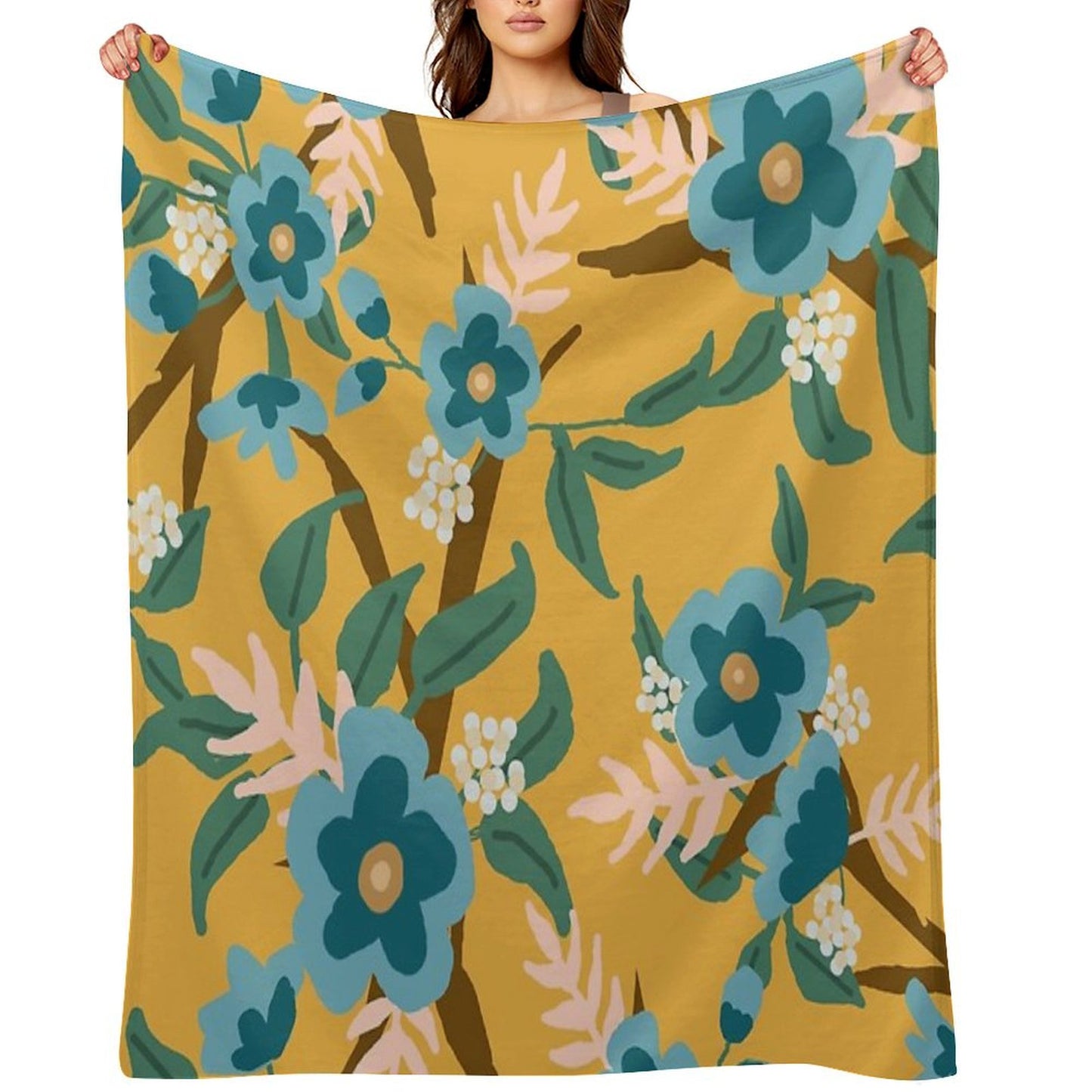Yellow Floral Throw Blanket