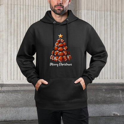 Football Christmas Tree Lights Funny Football Player Xmas Medium-Weight Fabric Hoodie