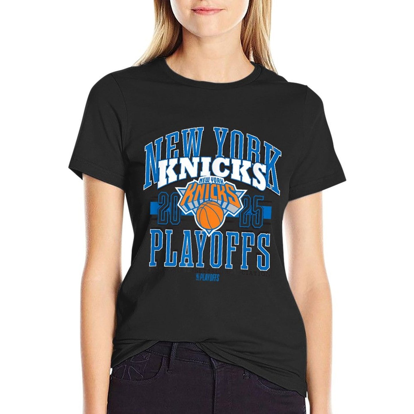 NBA Official New York Knicks 2025 Playoffs Showtime  Ribbed Collar T-Shirt