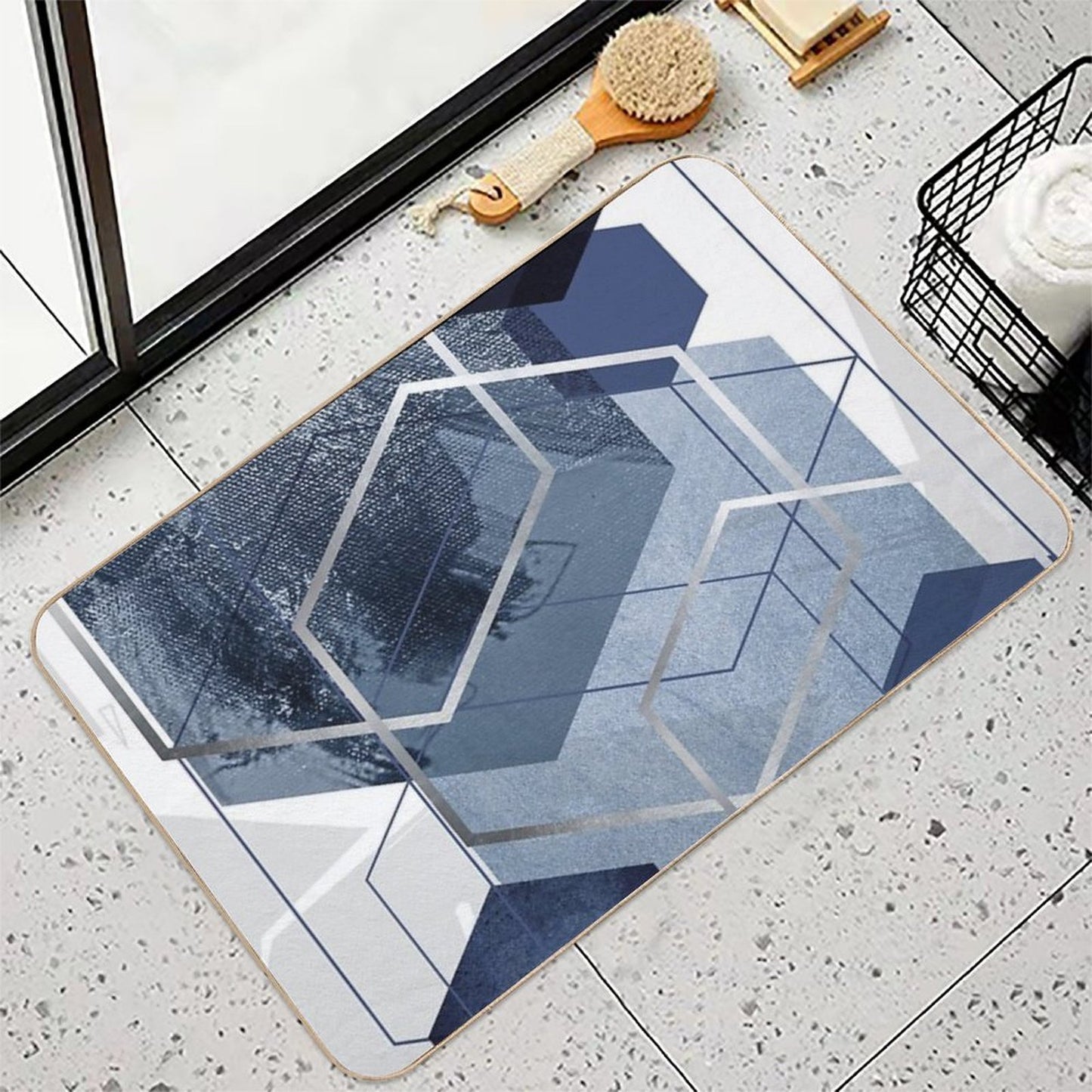 Blue And Grey Geo  Multi-Purpose Bath Mat
