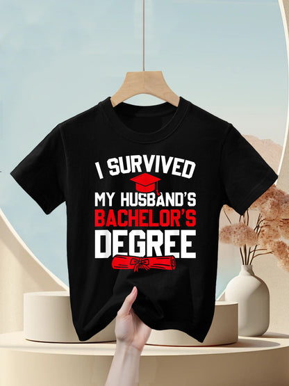 I Survived My Husband&#39;s Bachelor&#39;s Degree, Funny Graduation Kids T-Shirt