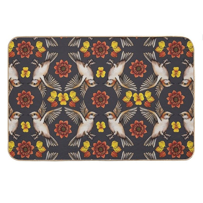 Autumn Sparrows with Flowers & Leaves Bath Mat