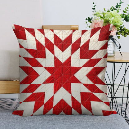Red And White Lone Star Quilt Linen Throw Pillow Cover