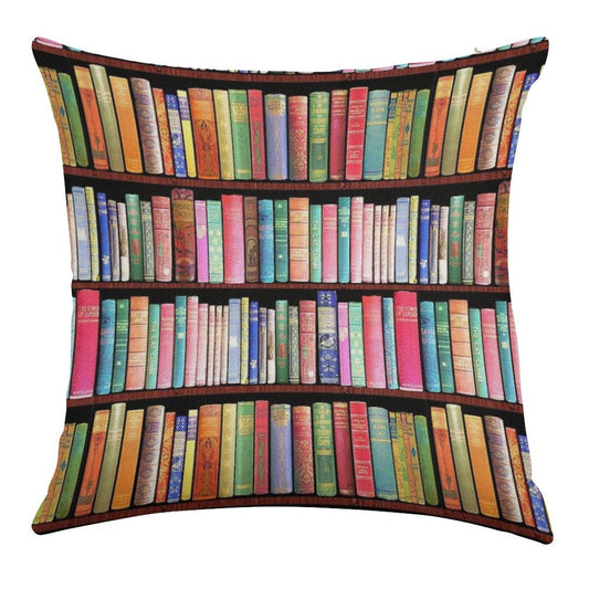 Bookworm Antique Book Library, Vintage Book Shelf Linen Throw Pillow Cover