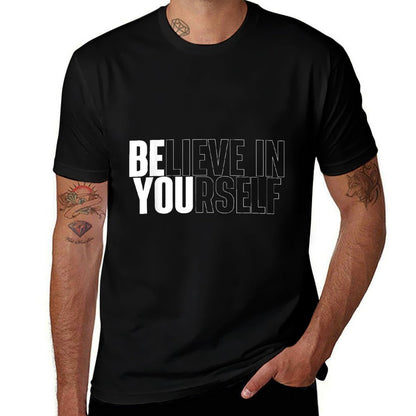Believe In Yourself Motivational Quote Inspiration Positive  Ribbed Collar T-Shirt