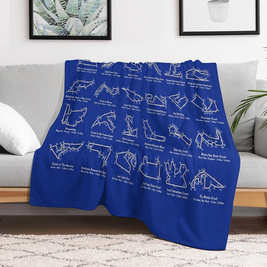 F1 Race Tracks  (White Stencil-No Background) Throw Blanket