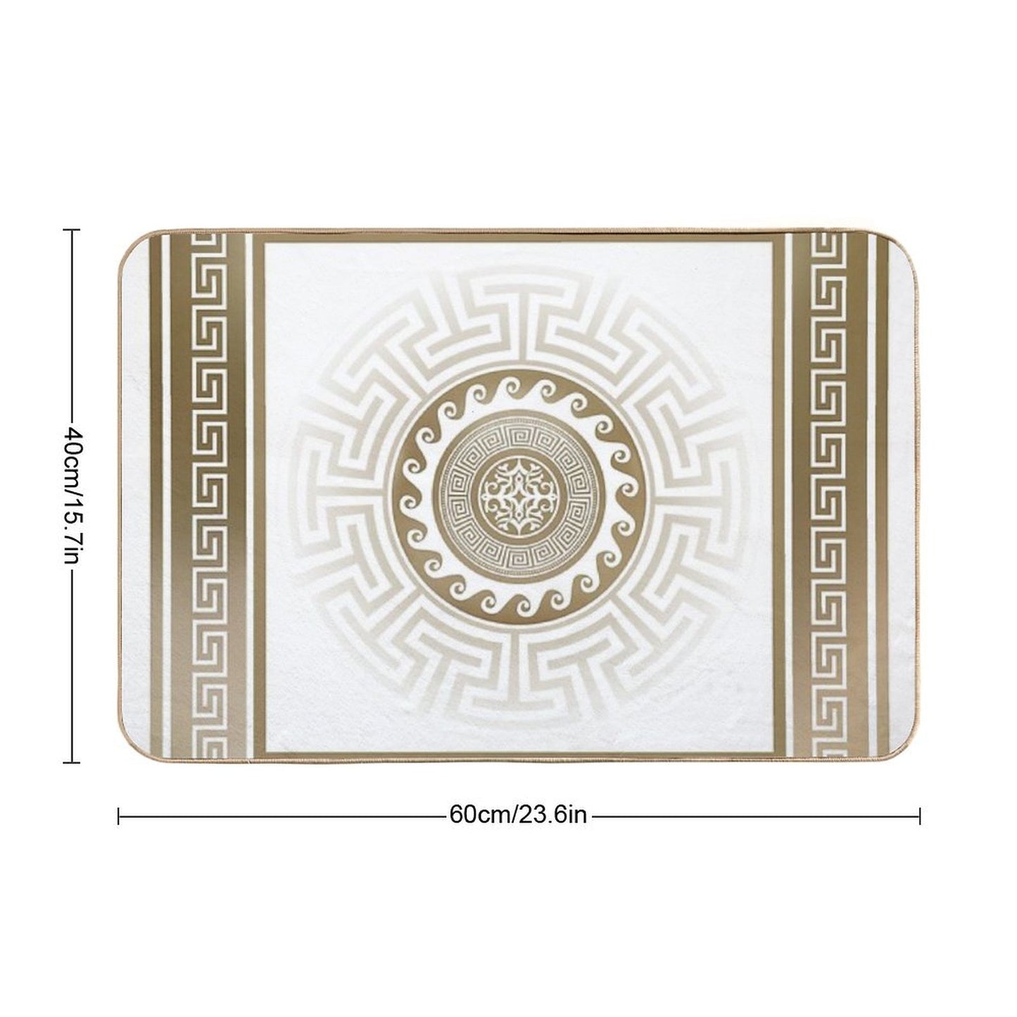 Greek Key Meander Bronze White Bath Mat