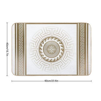 Greek Key Meander Bronze White Bath Mat