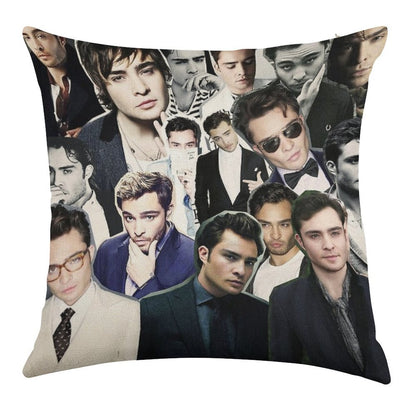 Ed Westwick Collage Linen Throw Pillow Cover
