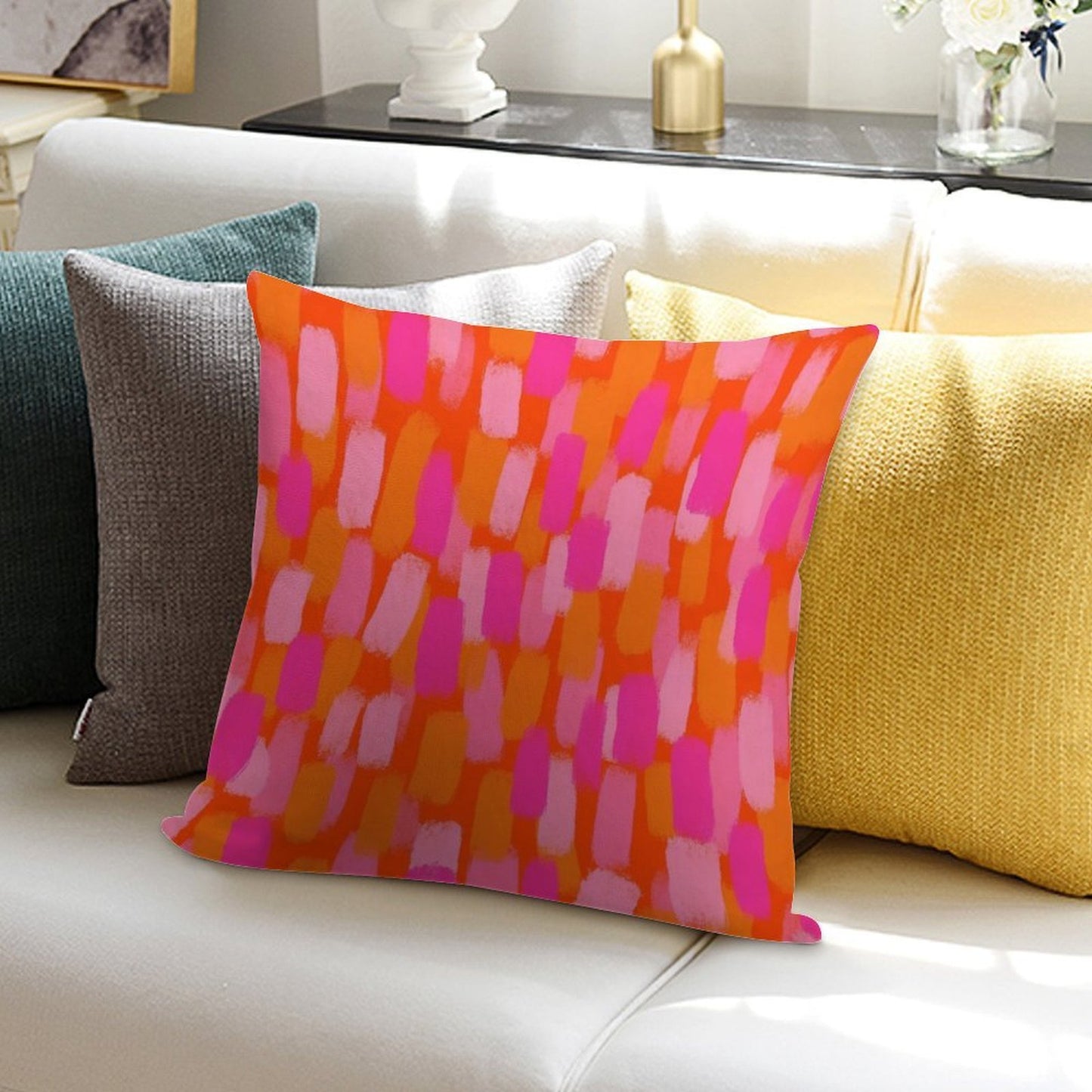 Abstract, Pink And Orange, Paint Brush Effect Soft Multiple Sizes Throw Pillow