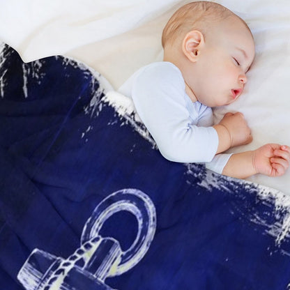 Preppy Rustic Beach Sailor Fashion Navy Blue Anchor Nautical Throw Blanket