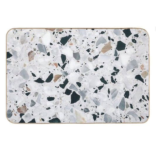 Terrazzo Black, White, Grey And Bronze Bath Mat