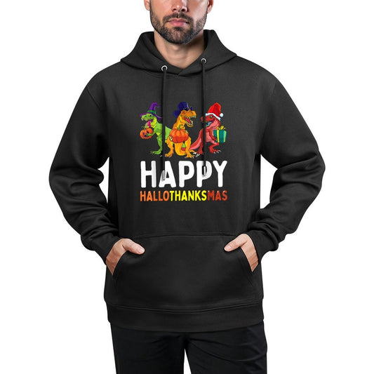 Dinosaur Halloween Thanksgiving Christmas HalloThanksMas Shrink-Resistant Hoodie