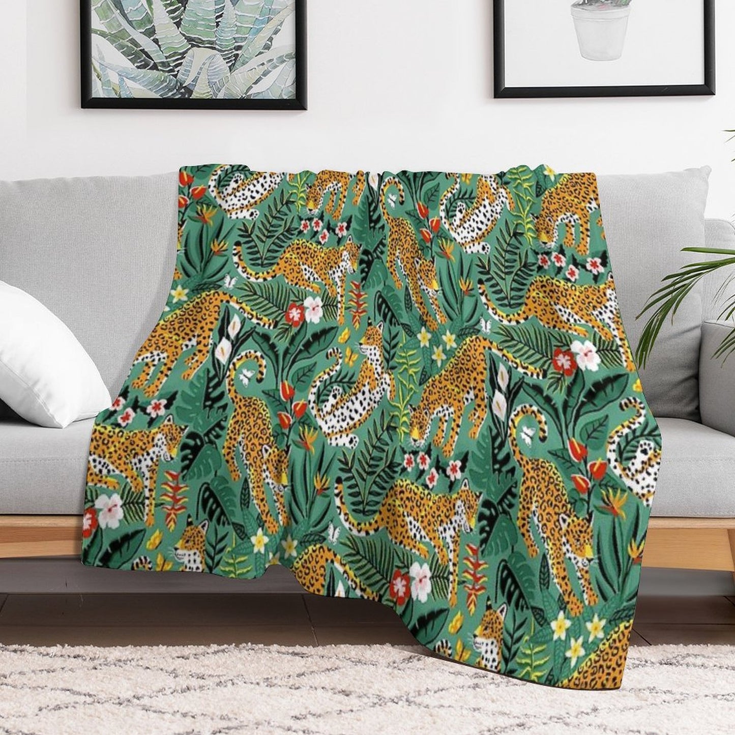 Dancing Jaguar Jungle - Green Throw Blanket