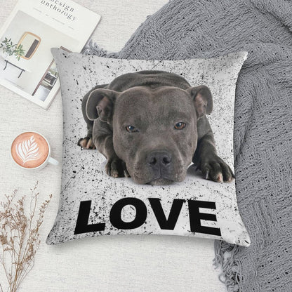 Love Is 4 Paws & Waggy Tail Blue Staffordshire Bull Terrier Soft Washable Throw Pillow